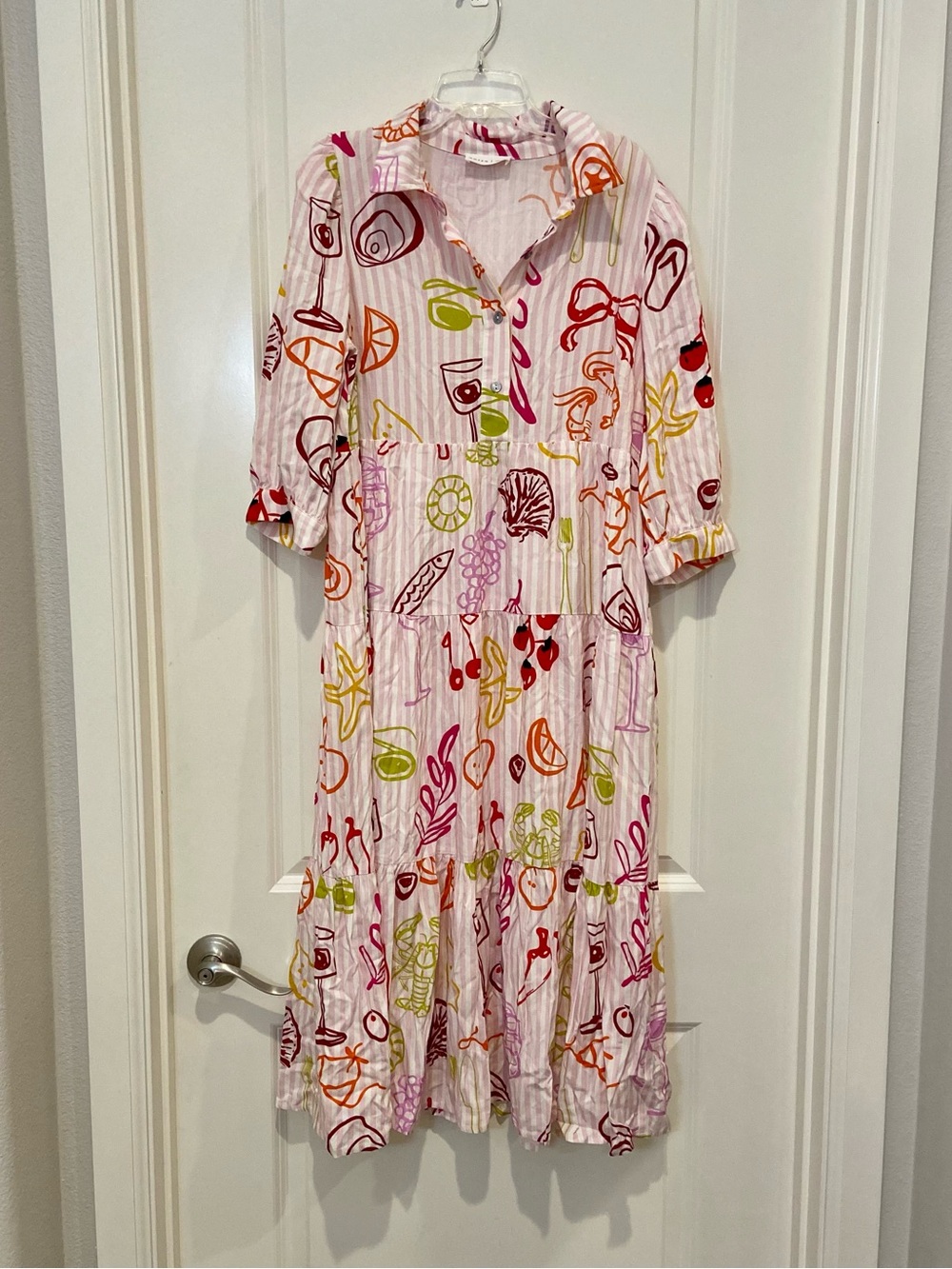 NEW Nautical whimsical pink stripe shirt dress midi length